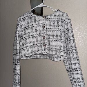 SHEIN Black and White Checkered Button Down Shirt/skirt bundle